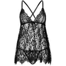Сорочка беби-долл Leg Avenue Floral lace babydoll & string Black L, стринги