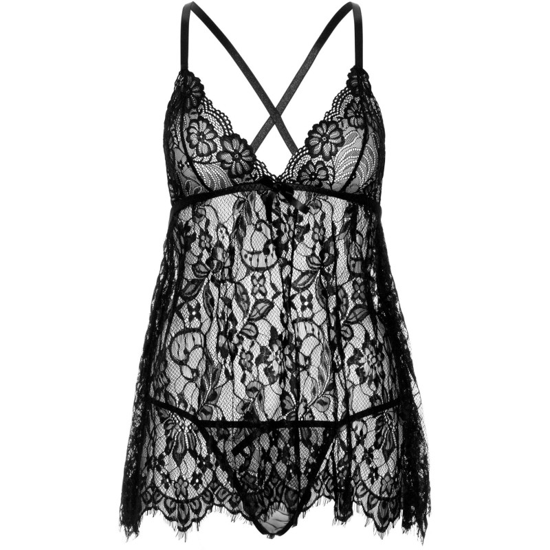Сорочка беби-долл Leg Avenue Floral lace babydoll & string Black L, стринги Сорочка беби-долл Leg Avenue Floral lace babydoll & string Black L, стринги