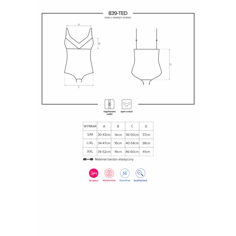 Боді Obsessive 839-TED-1 Чорний L/XL