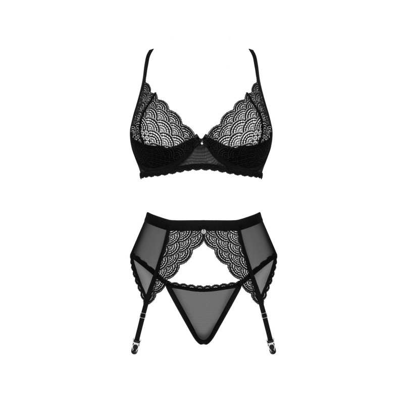 Комплект Obsessive Chemeris 3-pcs set XS/S, стрінги, пояс для панчіх, бюстгальтер Комплект Obsessive Chemeris 3-pcs set XS/S, стрінги, пояс для панчіх, бюстгальтер
