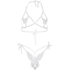 Эротический комплект с открытой чашкой Leg Avenue Open cup bra and pearl panty One Size White