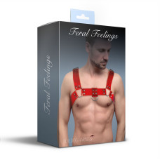 Мужская портупея на грудь Feral Feelings - Bulldog Harness Red Trasparent