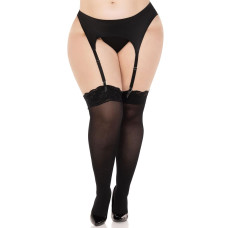 Чулки Leg Avenue Lace top opaque thigh highs, 1X/2X, черные, полупрозрачные, кружевная резинка