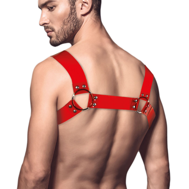 Мужская портупея на грудь Feral Feelings - Bulldog Harness Red Trasparent Мужская портупея на грудь Feral Feelings - Bulldog Harness Red Trasparent