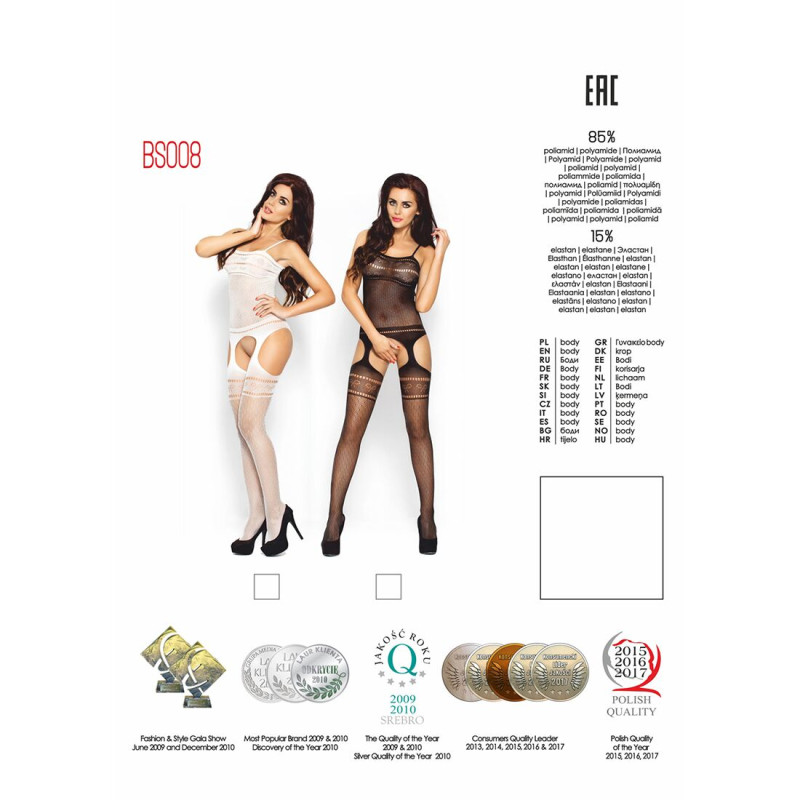 Бодістокінг Passion BS008 S/XL Білий Бодістокінг Passion BS008 S/XL Білий