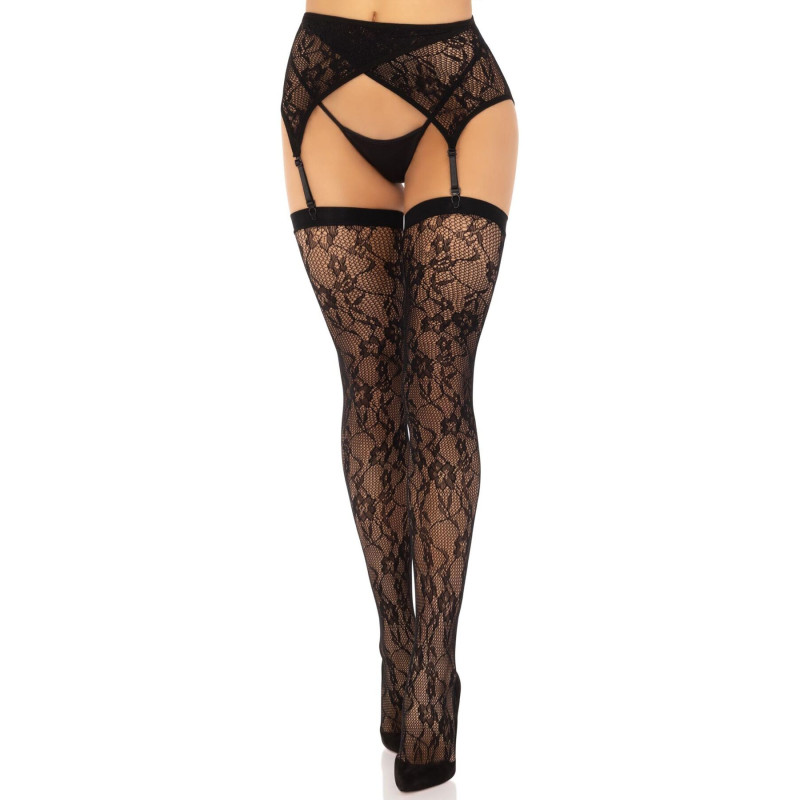 Чулки Leg Avenue Leg Avenue Lace thigh highs & garterbelt Black One Size Чулки Leg Avenue Leg Avenue Lace thigh highs & garterbelt Black One Size