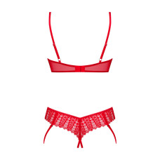 Комплект Obsessive Ingridia 2-pcs crotchless set M/L, красный, с доступом, открытая грудь