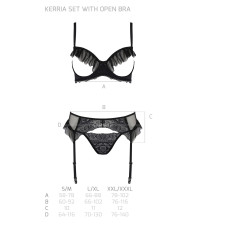 Комплект Passion KERRIA SET WITH OPEN BRA black, XXL/XXXL, бюстгальтер з відкритою чашкою, стрінги, пояс для панчіх