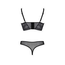 Комплект Passion DROSERA SET black, XXL/XXXL, сітка+мереживо, бюстьє та трусики танга