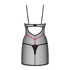Пеньюар Obsessive Novenes chemise & thong, XS/S, облегающий, прозрачный, со стрепами, стринги в комп