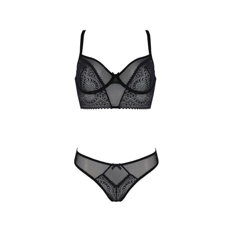 Комплект Passion DROSERA SET black, XXL/XXXL, сітка+мереживо, бюстьє та трусики танга