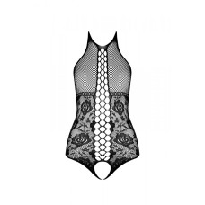 Бодистокинг с имитацией корсетной шнуровки Passion BS094 One Size, black, цветочный узор, с доступом