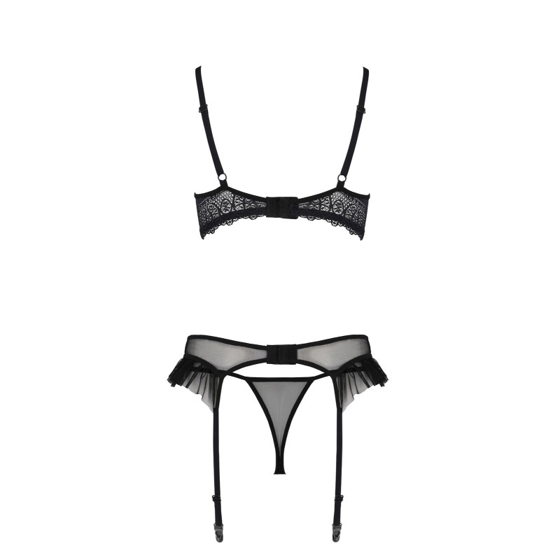 Комплект Passion KERRIA SET WITH OPEN BRA black, XXL/XXXL, бюстгальтер з відкритою чашкою, стрінги, пояс для панчіх Комплект Passion KERRIA SET WITH OPEN BRA black, XXL/XXXL, бюстгальтер з відкритою чашкою, стрінги, пояс для панчіх