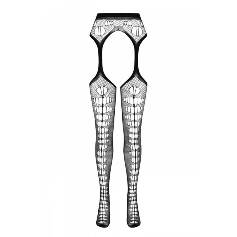 Эротические колготки-бодистокинг Passion ECO S008 black, с имитацией чулок и пояса