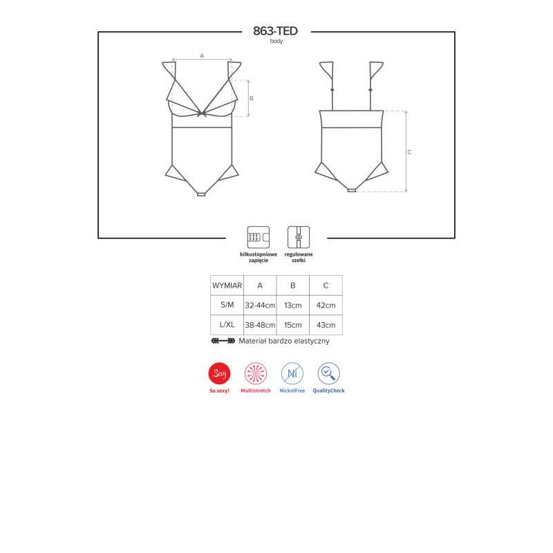 Боди Obsessive 863-TED-3 Красный S/M