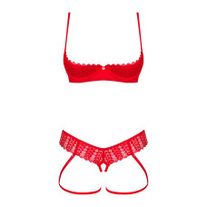 Комплект Obsessive Ingridia 2-pcs crotchless set XS/S, красный, с доступом, открытая грудь