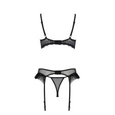 Комплект Passion KERRIA SET WITH OPEN BRA black, L/XL, бюстгальтер з відкритою чашкою, стрінги, пояс для панчіх