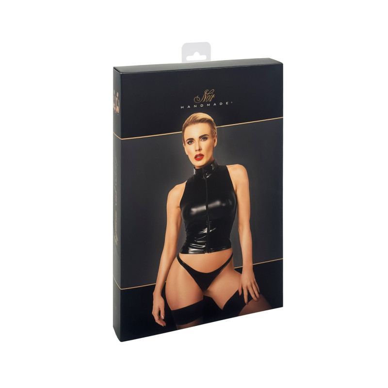 Топ Noir Handmade F324 Glam, XL, black, халтер, на блискавці, вінілові вставки, комір-стійка Топ Noir Handmade F324 Glam, XL, black, халтер, на блискавці, вінілові вставки, комір-стійка
