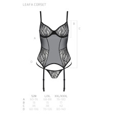 Корсет Passion LEAFA CORSET black L/XL, мягкие чашки, зажимы для чулок, стринги в комплекте