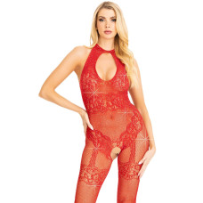 Бодистокинг Leg Avenue Rhinestone Lace and Net, One Size, красный, со стразами, открытый доступ