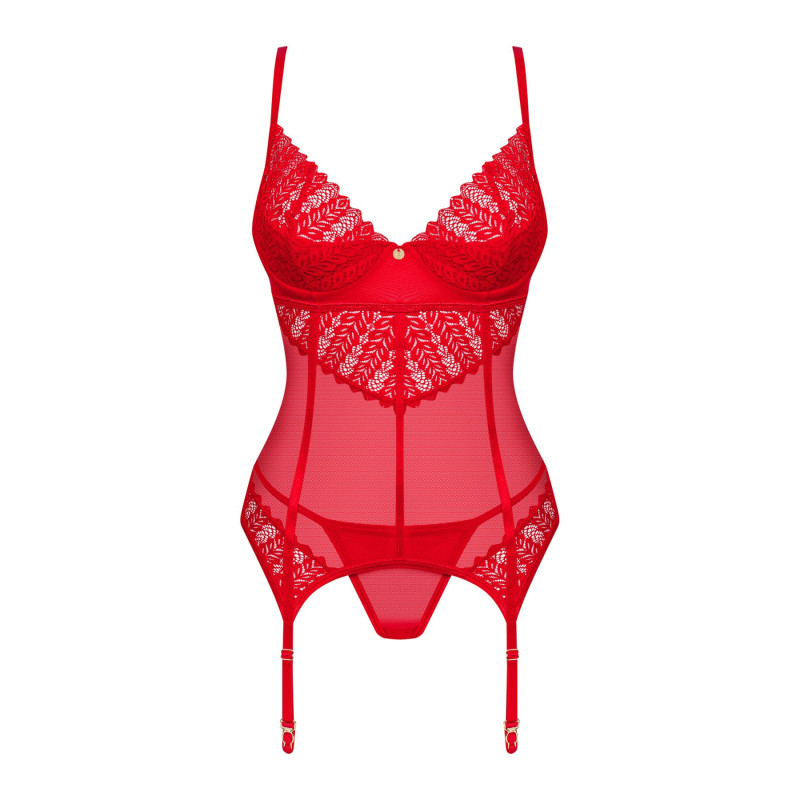 Комплект корсет та стрінги Obsessive Ingridia corset & thong XL/2XL, червоний Комплект корсет та стрінги Obsessive Ingridia corset & thong XL/2XL, червоний
