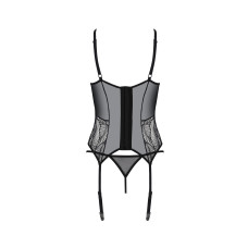 Корсет Passion LEAFA CORSET black S/M, мягкие чашки, зажимы для чулок, стринги в комплекте