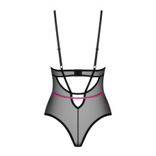 Боди Obsessive Novenes teddy, XL/2XL, прозрачное, чашки на косточках, декор в виде лент