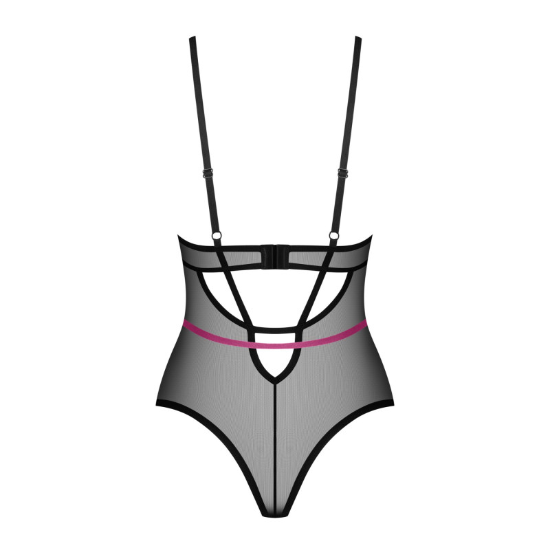 Боди Obsessive Novenes teddy, XL/2XL, прозрачное, чашки на косточках, декор в виде лент