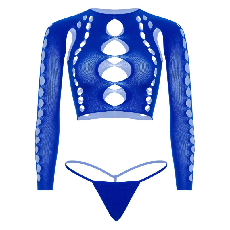 Комплект Leg Avenue Long sleeve crop top & string Royal Blue One Size, топ, стрінги Комплект Leg Avenue Long sleeve crop top & string Royal Blue One Size, топ, стрінги
