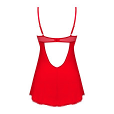 Пеньюар Obsessive Ingridia chemise & thong XL/2XL, красный, сорочка, стринги