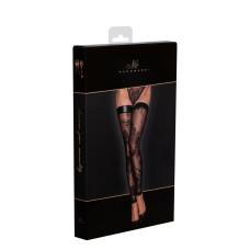 Панчохи без миска Noir Handmade F243 Tulle stockings with patterned flock embroidery, XXL