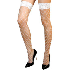 Чулки в крупную сетку Anne De Ales ERICA T1 Белые