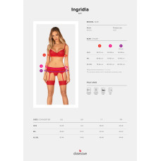 Комплект Obsessive Ingridia 3-pcs set XL/2XL, червоний, бюстгальтер, стрінги, пояс