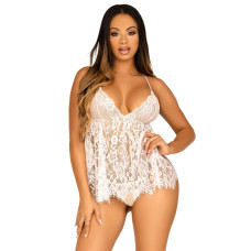 Сорочка беби-долл Leg Avenue Floral lace babydoll & string White L, стринги