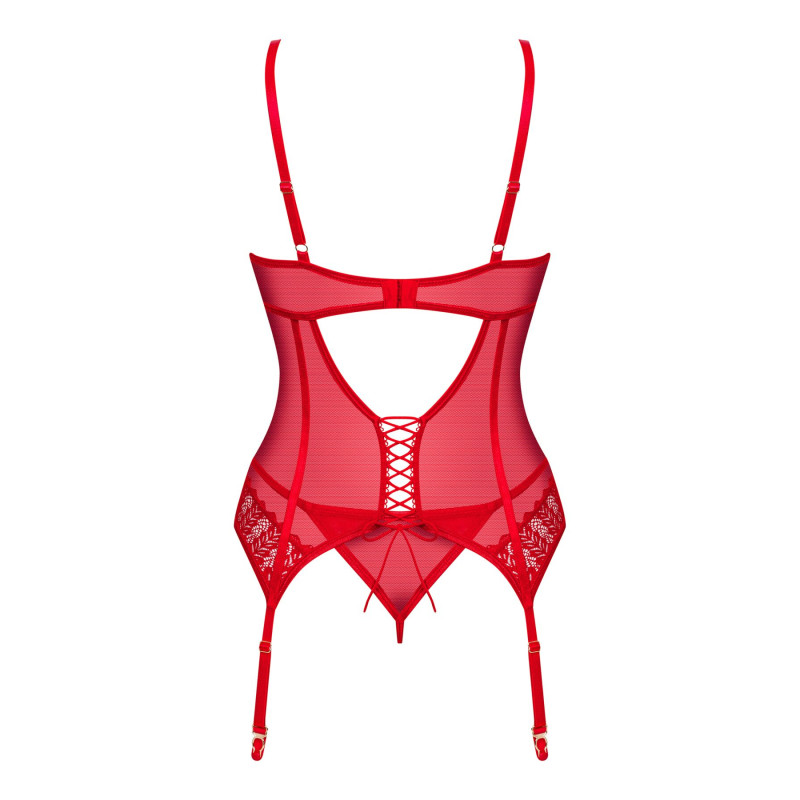 Комплект корсет та стрінги Obsessive Ingridia corset & thong M/L, червоний Комплект корсет та стрінги Obsessive Ingridia corset & thong M/L, червоний