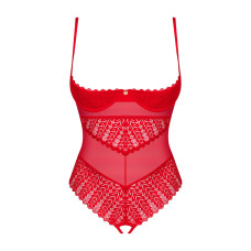 Боді з доступом Obsessive Ingridia crotchless teddy XS/S, червоне, відкриті груди