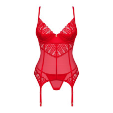 Комплект корсет та стрінги Obsessive Ingridia corset & thong M/L, червоний