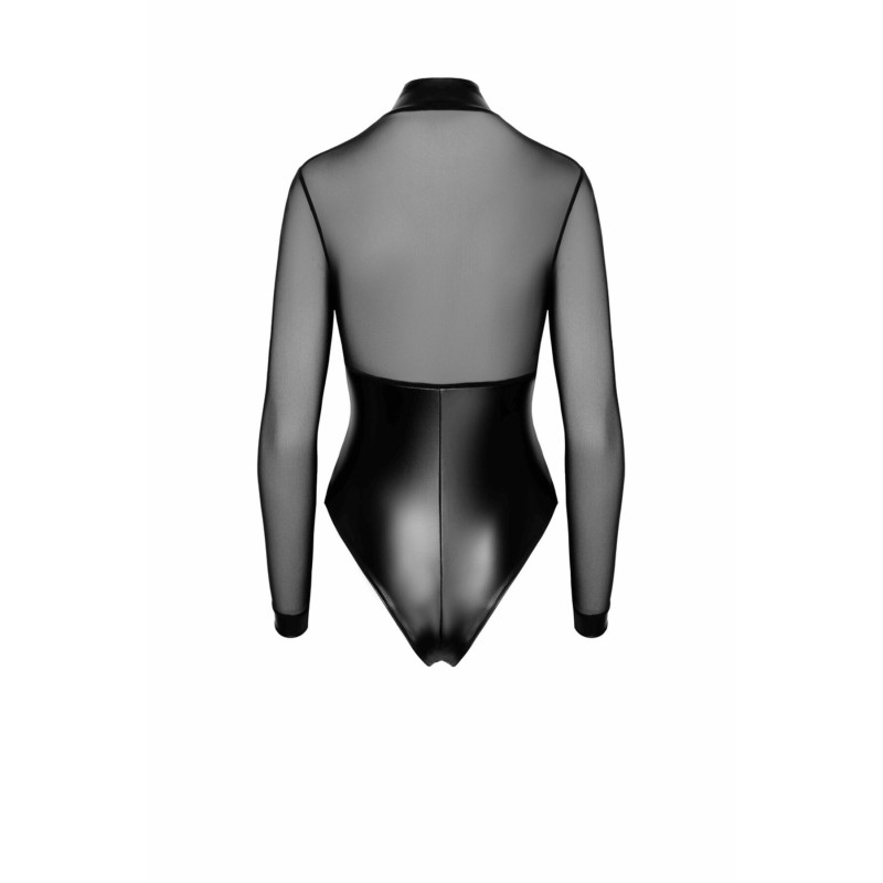 Боди Noir Handmade F321 Edge, XL, низ под латекс, верх сетка, молния на все тело, декор кольца