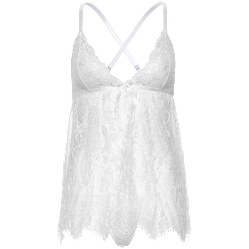Сорочка беби-долл Leg Avenue Floral lace babydoll & string White L, стринги Сорочка беби-долл Leg Avenue Floral lace babydoll & string White L, стринги