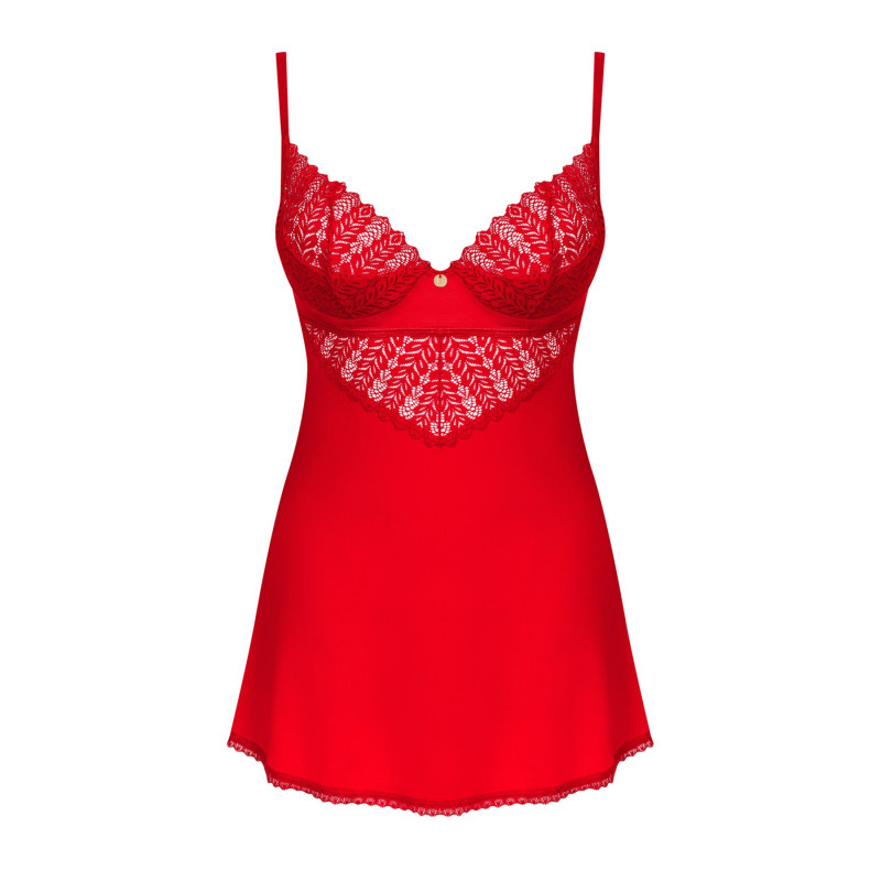 Пеньюар Obsessive Ingridia chemise & thong XL/2XL, червоний, сорочка, стрінги Пеньюар Obsessive Ingridia chemise & thong XL/2XL, червоний, сорочка, стрінги