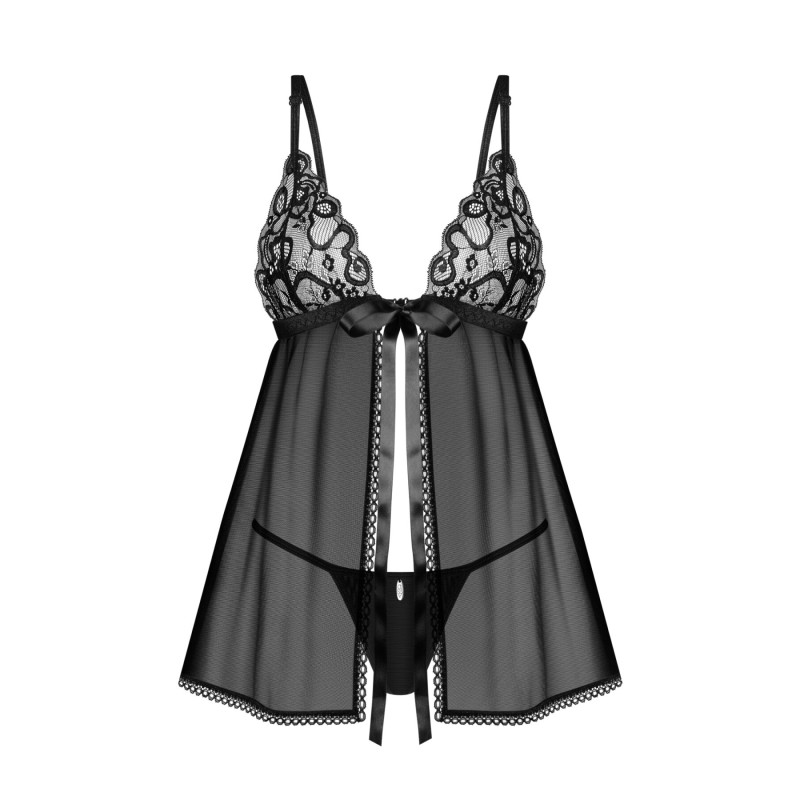Сорочка беби-долл Obsessive Blomentis babydoll & thong, XS/S, кружевной лиф, стринги в комплекте Сорочка беби-долл Obsessive Blomentis babydoll & thong, XS/S, кружевной лиф, стринги в комплекте