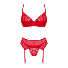 Комплект Obsessive Ingridia 3-pcs set XL/2XL, червоний, бюстгальтер, стрінги, пояс
