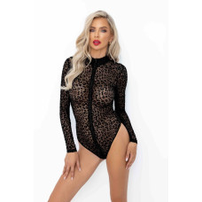 Боди под леопард Noir Handmade F287 Leopard flock bodysuit with long sleeves, L, длинный рукав