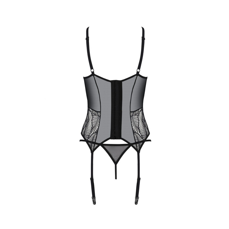 Корсет Passion LEAFA CORSET black, XXL/XXXL, м'які чашки, затискачі для панчіх, стрінги в комплекті Корсет Passion LEAFA CORSET black, XXL/XXXL, м'які чашки, затискачі для панчіх, стрінги в комплекті