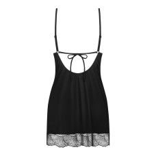 Пеньюар Obsessive Lobellis chemise & thong, M/L, черный, кружевная отделка, стринги в комплекте