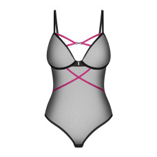 Боди Obsessive Novenes teddy, XS/S, прозрачное, чашки на косточках, декор в виде лент