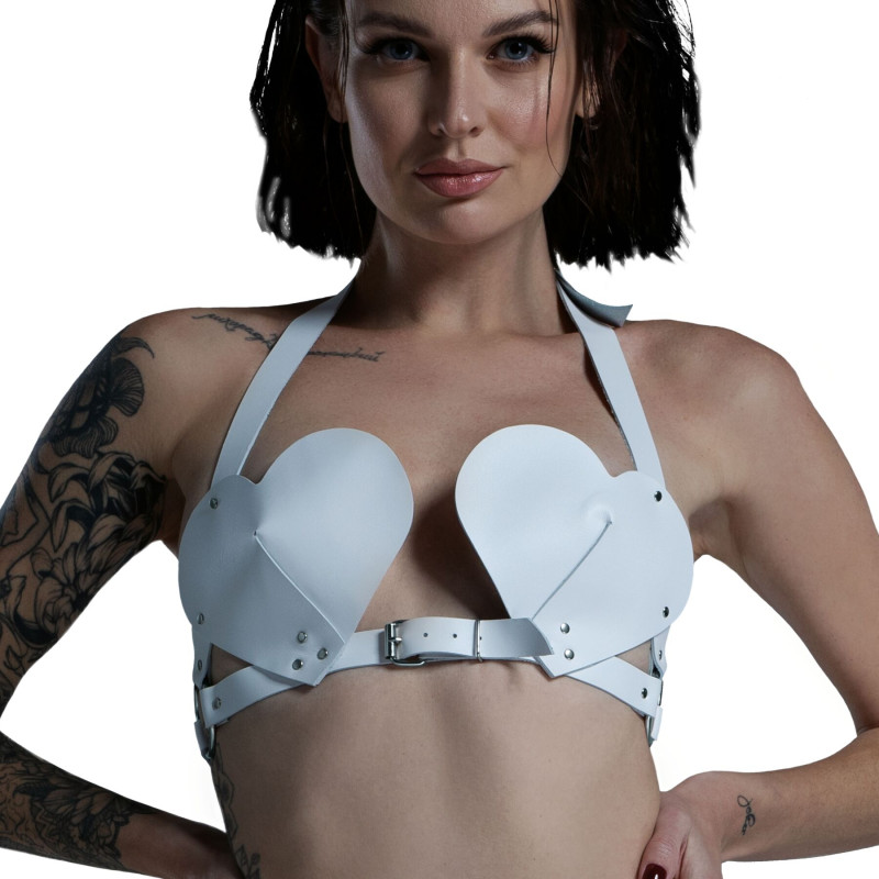 Лиф Сердце из натуральной кожи Feral Feelings - Hearts Bra White Лиф Сердце из натуральной кожи Feral Feelings - Hearts Bra White