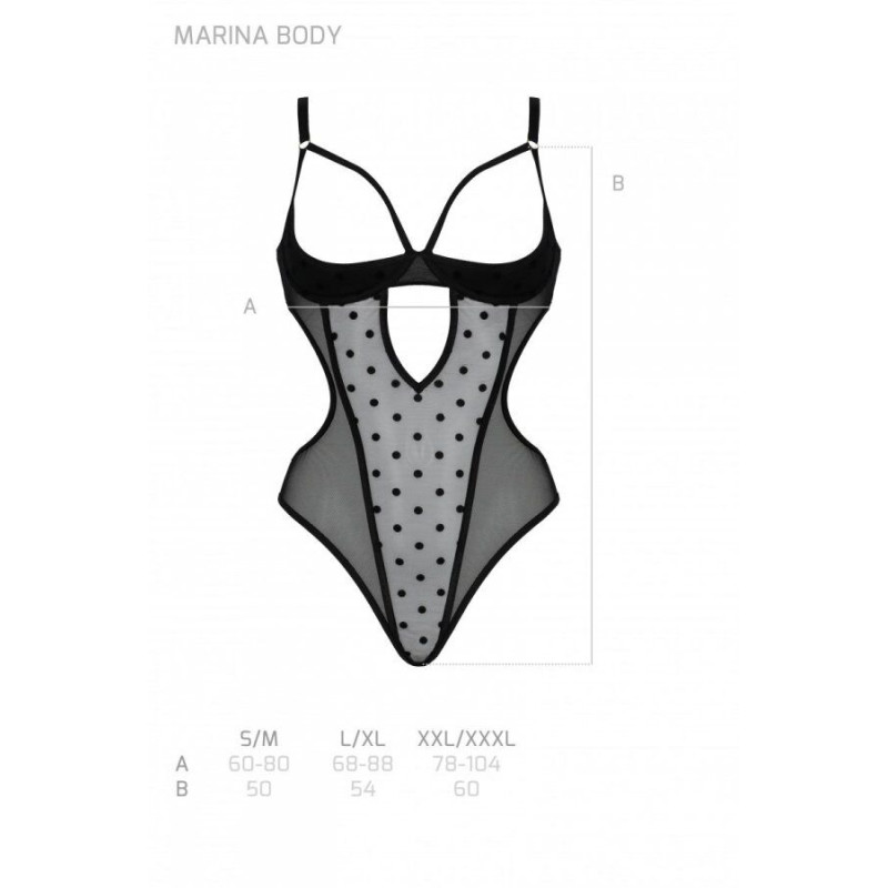 Эротическое боди Passion MARINA BODY, XXL/XXXL, black, с открытыми чашками
