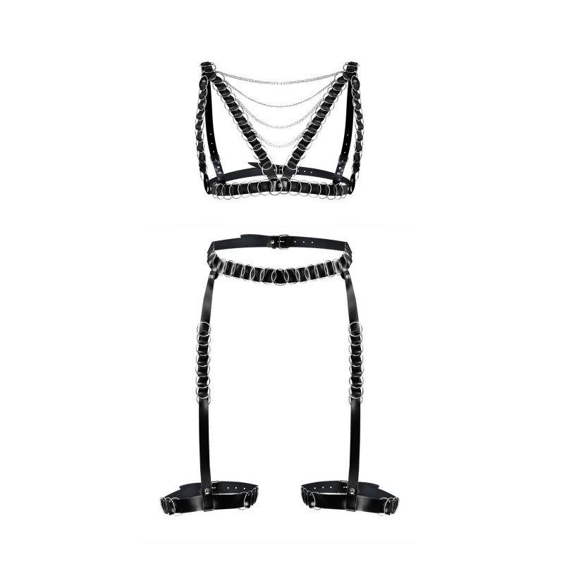 Сексуальный набор гартеры и портупея Art of Sex - Geneva украшенные кольцами, Натуральная кожа,L-2XL Сексуальный набор гартеры и портупея Art of Sex - Geneva украшенные кольцами, Натуральная кожа,L-2XL
