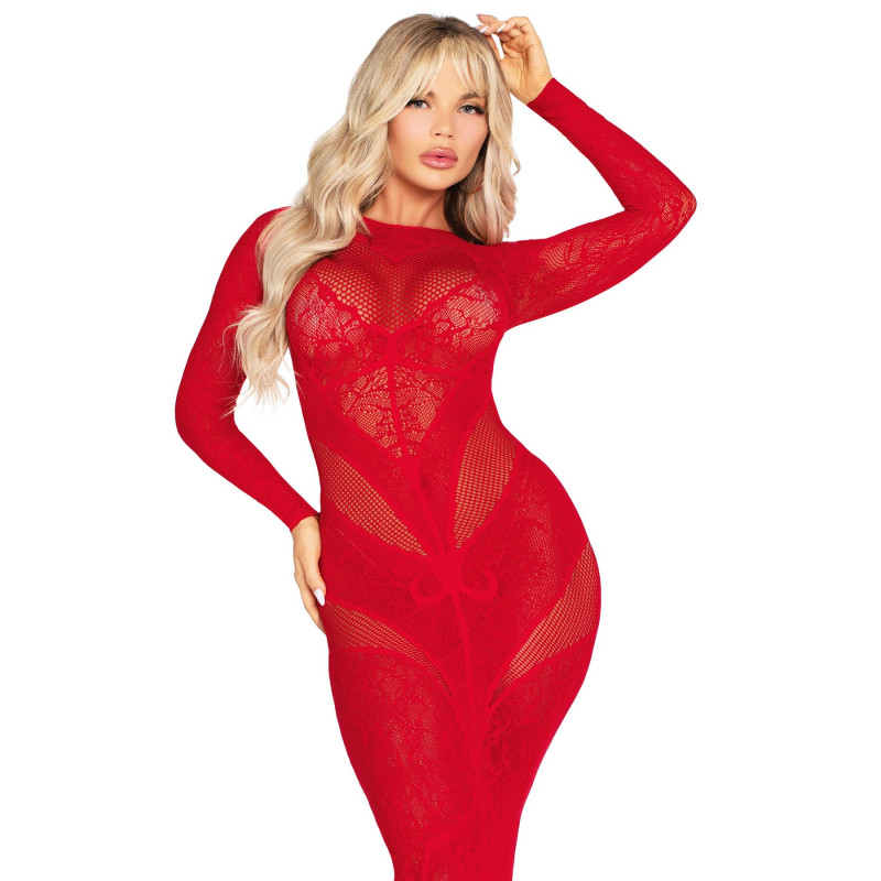 Платье Leg Avenue Lace and Net Bodycon Gown One Size, Red Платье Leg Avenue Lace and Net Bodycon Gown One Size, Red
